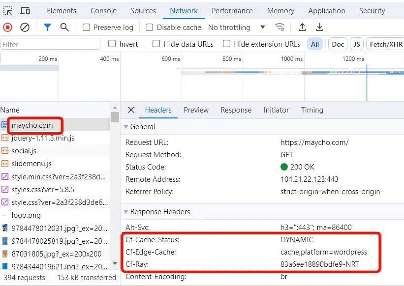 ChromeデベロッパーツールでCloudflareのキャッシュ状況を確認