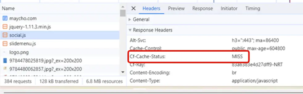 ChromeデベロッパーツールでCloudflareのキャッシュ状況を確認