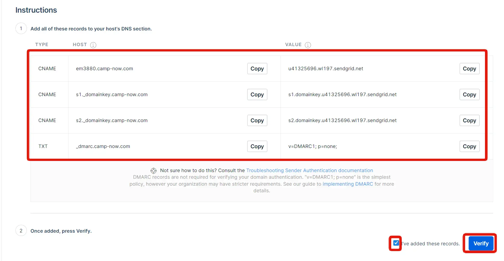SendGridで使う独自ドメインの設定