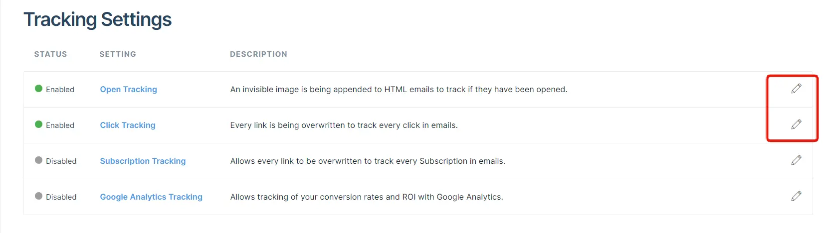 SendGridのトラッキング機能の停止