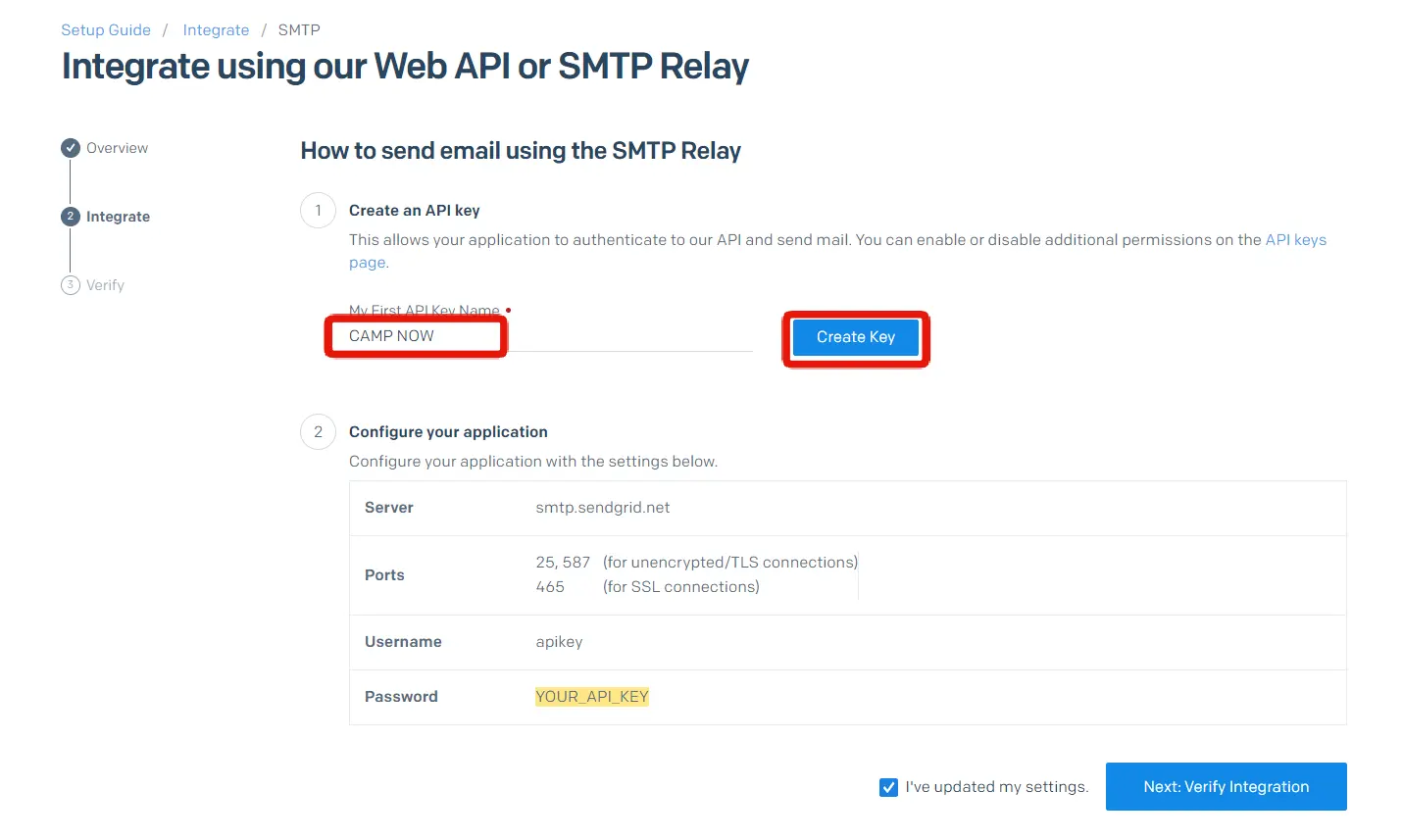 SendGridでSMTPでメールする場合の設定